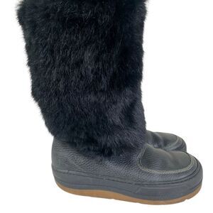 Cozy Black Fur Winter Boots after ski warm real fur sheep lining